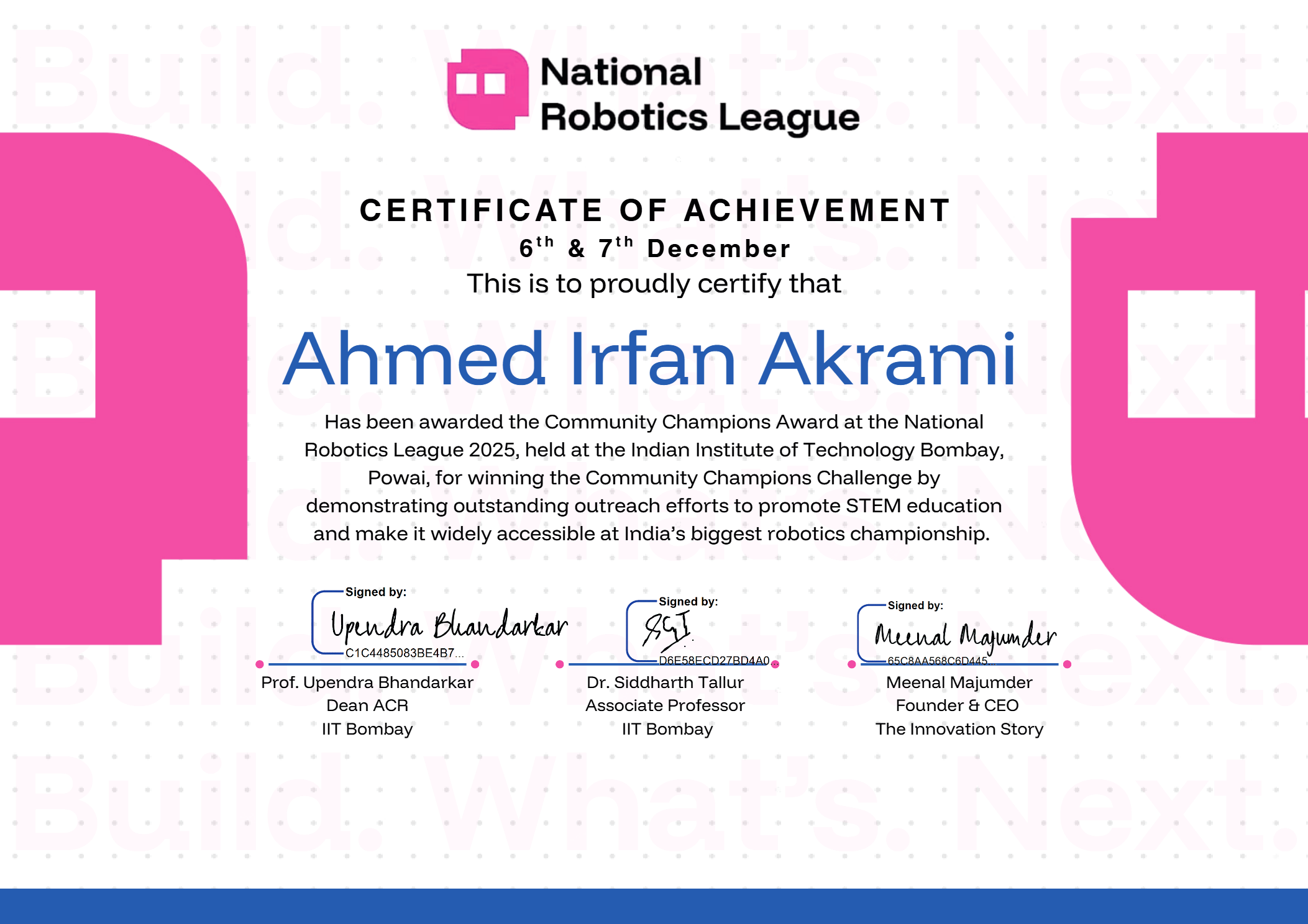 National Robotics League Community Champions Award - Ahmed Irfan Akrami